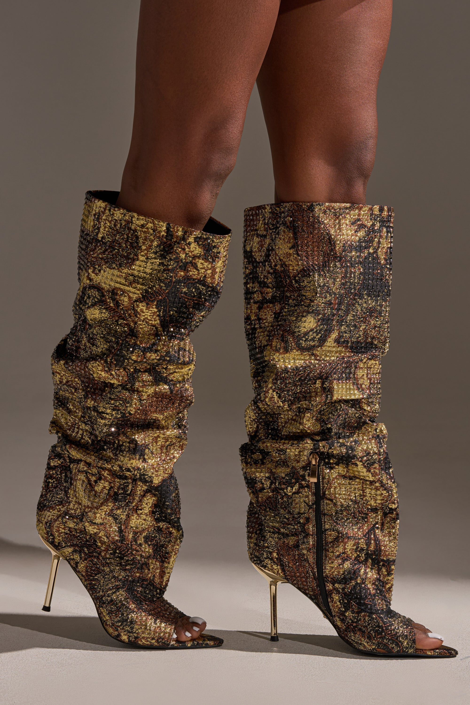 AZALEA WANG YARDLEY MULTI GOLD RHINESTONE COVERED OPEN TOE BOOT