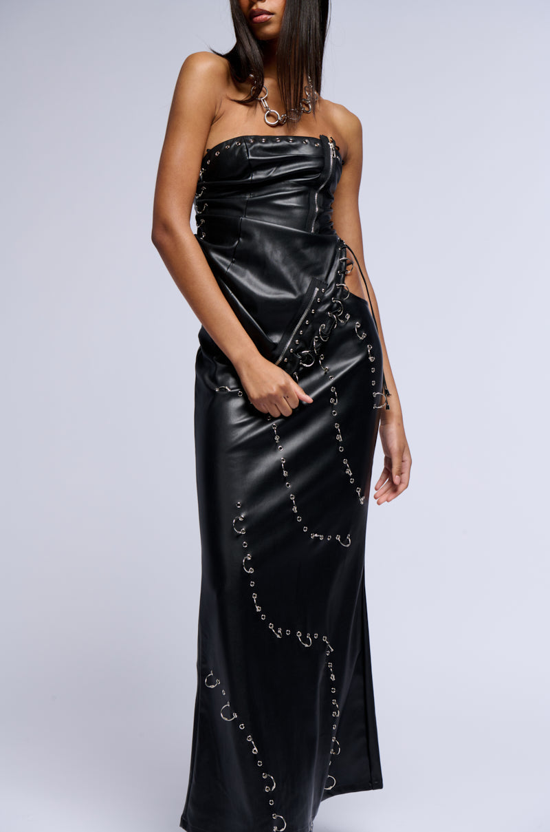 ASTIN PIERCED FAUX LEATHER CORSET