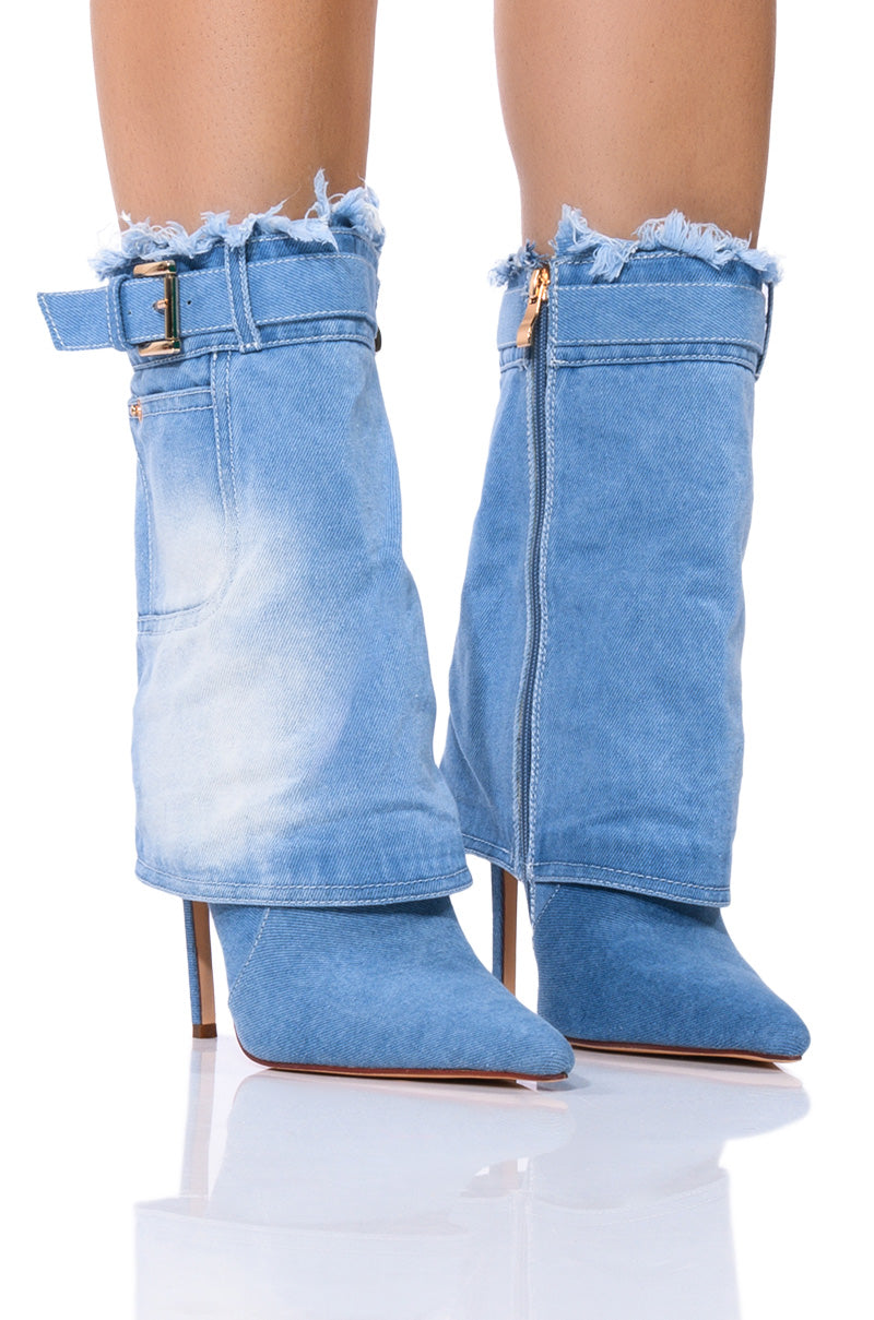 AZALEA WANG KOURT DENIM STILETTO BOOTIE