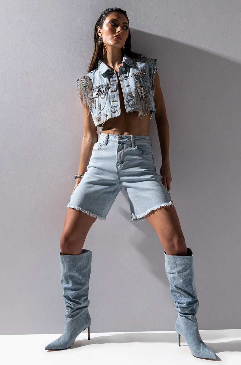 AZALEA WANG PENTAGON SLOUCH BOOT IN DENIM