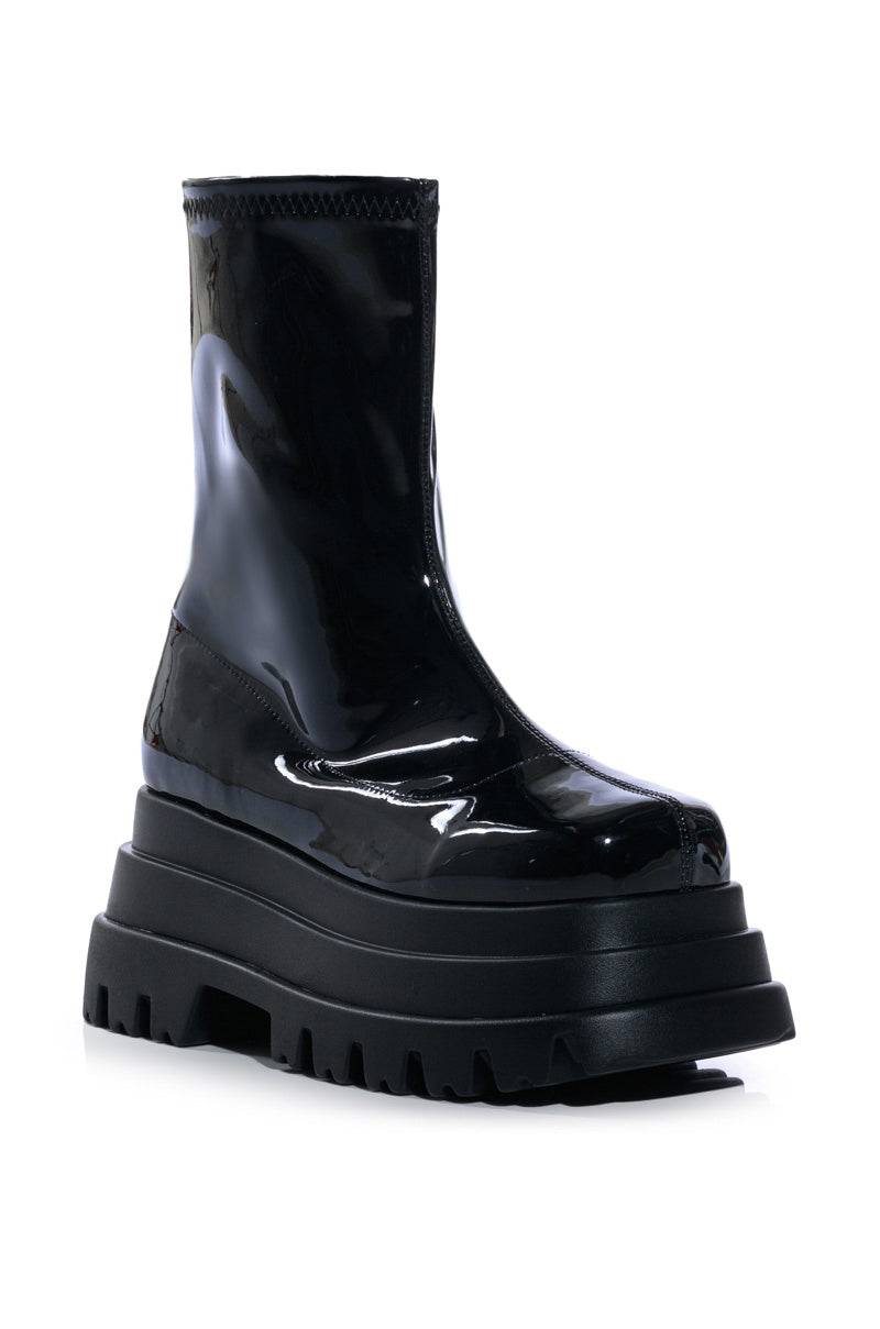 AZALEA WANG RUSH PATENT FLATFROM BOOT IN BLACK
