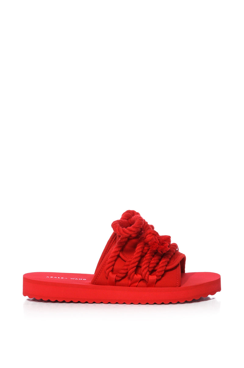 AZALEA WANG VICKI ROPE DECOR FLAT SANDAL IN RED