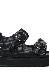 ROSE QUILTED BUCKLE DECOR FLAT SANDAL IN BLACK
