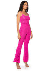 CUFF IT EMBELLISHED MESH FLARE LEG TROUSER