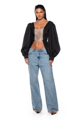 DARE ME RHINESTONE OPEN BACK BLOUSE
