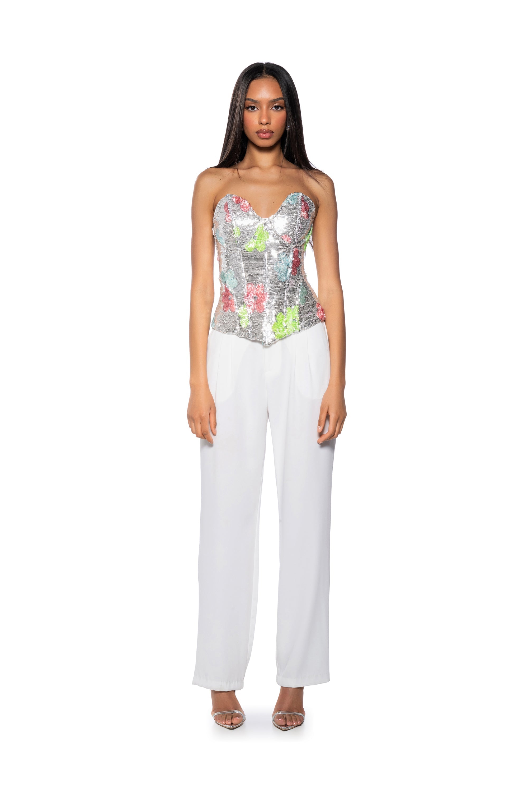 FLOWER POWER SEQUIN COVERED CORSET TOP