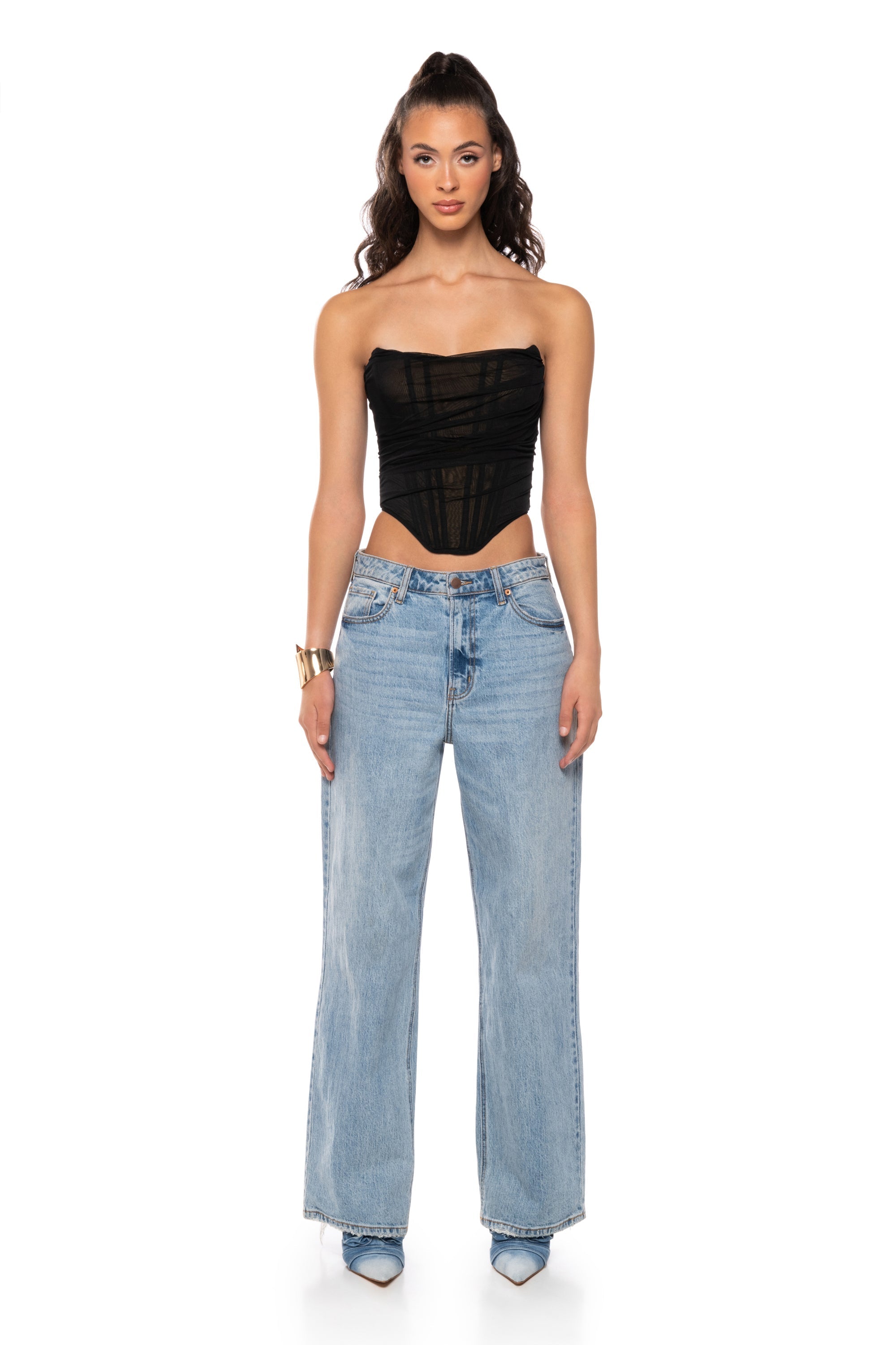 NEVER CONTROVERSIAL STRUCTURED MESH CORSET TOP