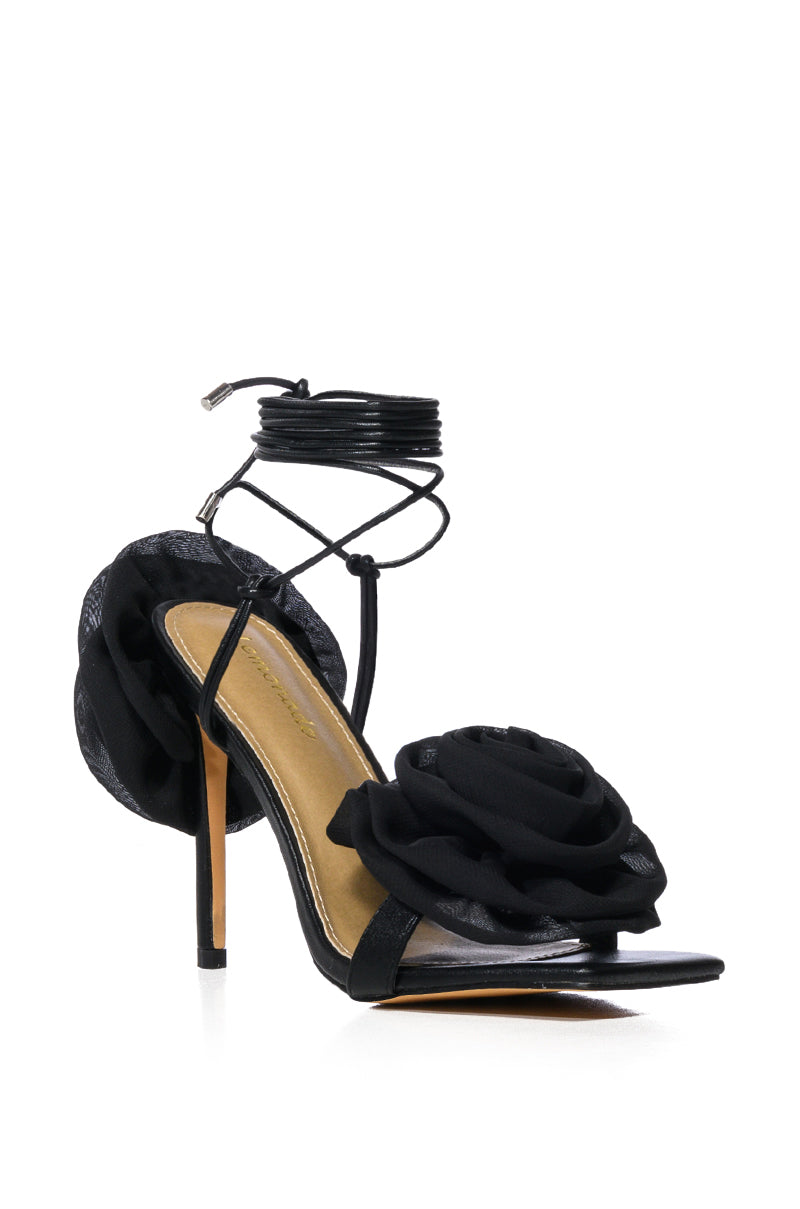 SELF CARE FLOWER LACE UP SANDAL IN BLACK
