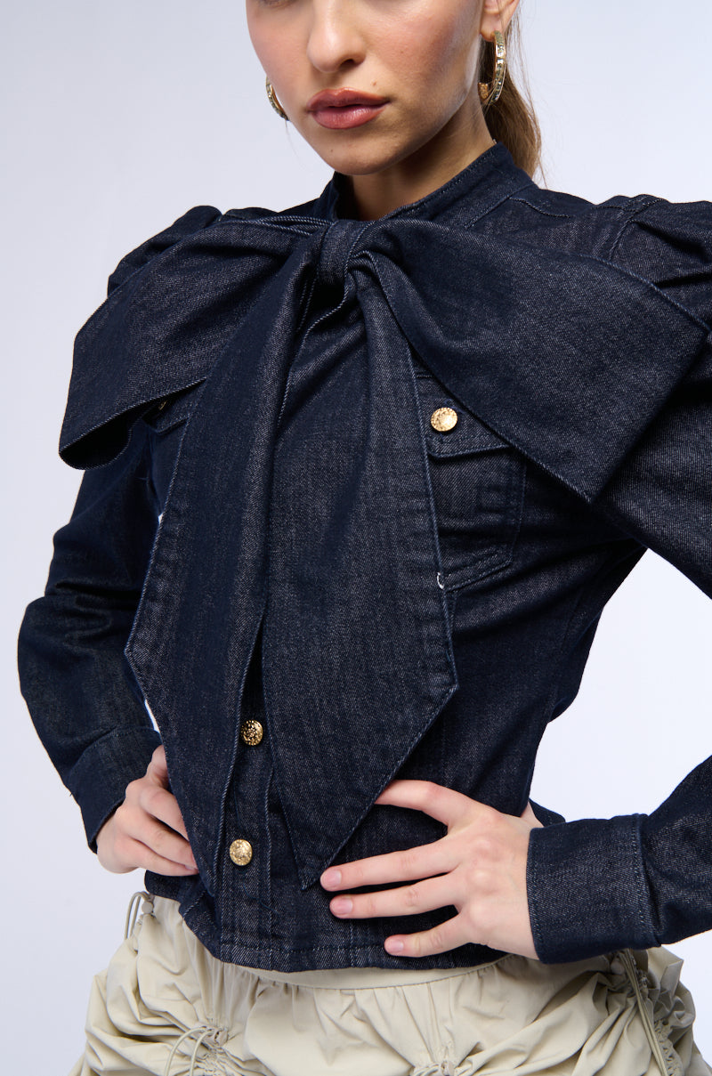 WAIT FOR U DENIM BOW BLOUSE