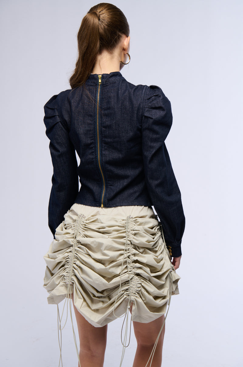 WAIT FOR U DENIM BOW BLOUSE