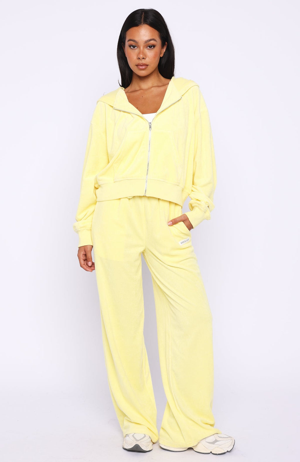Causing Commotion Terry Wide Leg Sweatpants Lemon